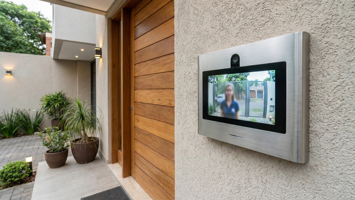 Portero digital con videoportero en entrada de casa Paraguay