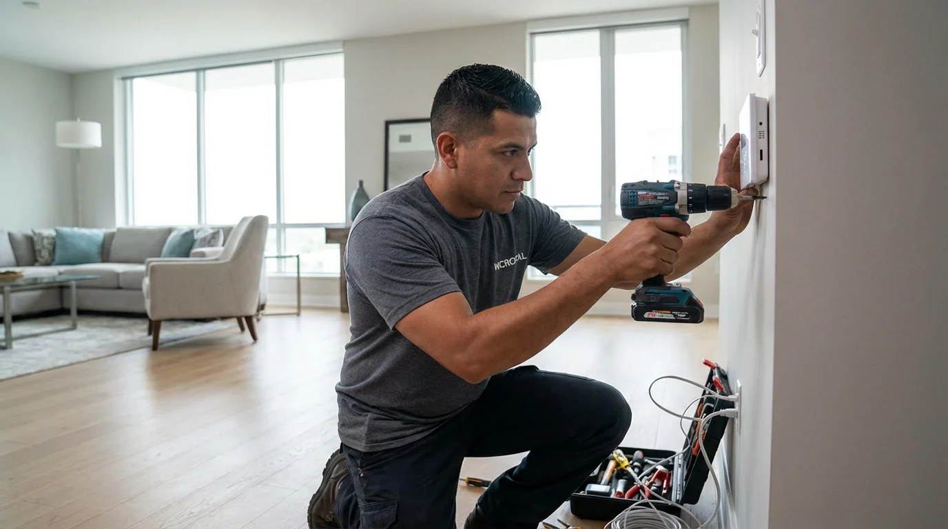 Técnico instalando sistema