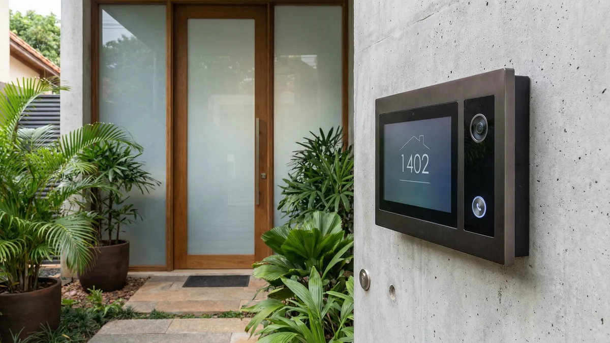 Videoportero IP moderno en entrada de casa Paraguay