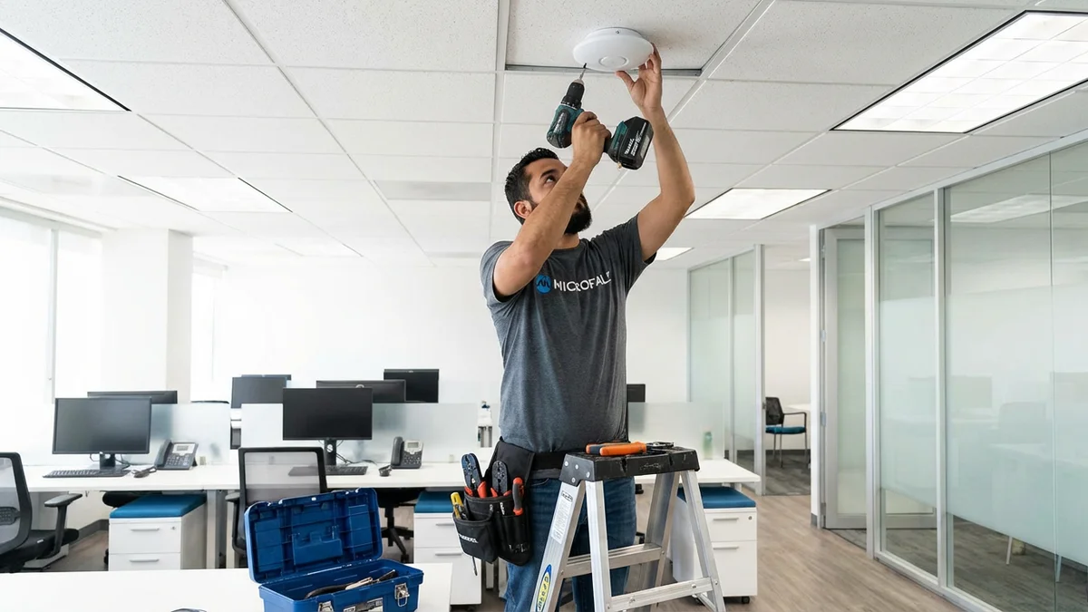 Técnico instalando WiFi